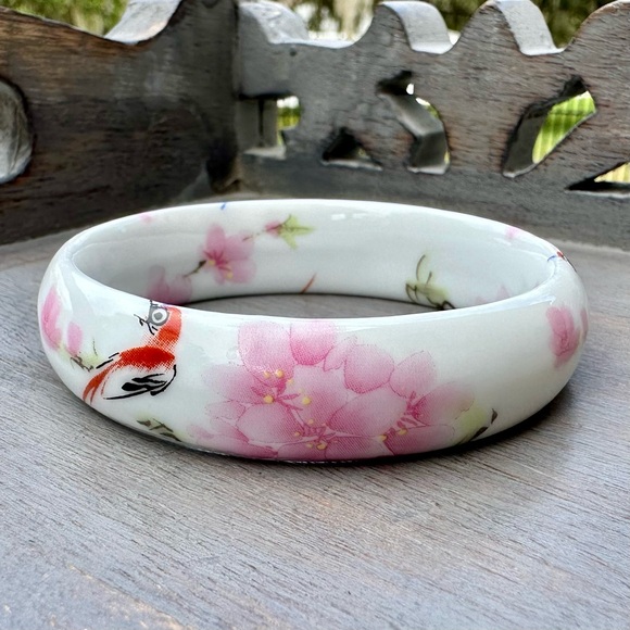 Bird & Cherry Blossom Ceramic Bangle - Picture 5 of 8